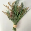 Bouquet de fleurs séchées naturelles avec pommes de pin et aiguilles de pin pour déco cadeau. - Herbe verte et tiges de riz
