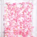 Pink artificial cherry blossom vine fake flower garland for wedding and home decoration variant. - Pink 1pc
