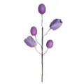 Ramo de Pascua artificial morado con tulipanes de tela y huevos moteados decorativos - Púrpura