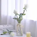 Single stem white moisturizing artificial rose bud for elegant home table decoration - White