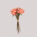 Realistic artificial peony bouquet with nine vibrant peach-pink flower heads for decor - Orange