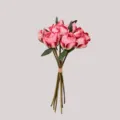 Detailed view of artificial 9-head pink peony bud bouquet hand-tied for wedding - Rose Red