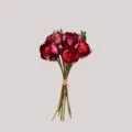 Detail view showing texture of 9-head artificial burgundy peony flower buds bouquet - Burgundy