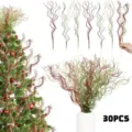 30pcs Branches Bouclées Pailletées de Noël Décoration Sapin Artificielles Fleurs DIY - 30 Pièces/Paquet / Rouge & Vert