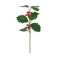 Artificial Christmas holly berry stem with green leaves for home decoration - 1 Piece / Red Berry Christmas Leaf / 25cm