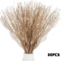 Detail view of 30pcs gold glitter curly wire branches, perfect for Christmas tree decor. - 30 Pieces/Pack / Champagne Gold