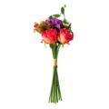 Close-up detail of a handmade artificial rose and camellia bouquet for home decor - 39cm / Watermelon red