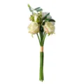 Detailed view of hand-tied cream rose and camellia bouquet with natural green stems - 39cm / Light Green
