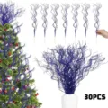 30Pcs Blue Glitter Curly Branches Christmas Tree Decor Artificial Twigs Floral Arrangement - 30 Pieces/Pack / Sapphire Blue