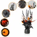 Halloween schwarze künstliche Blumen Gesteck Dekoration mit Kürbissen und Ästen. - Halloween-Deko schwarzer Eukalyptus & Kürbis