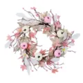 Thanksgiving artificial wreath with pink white pumpkins, maple leaves for fall decor. - Pink Pumpkin Wreath