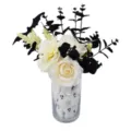 Decorazione di Halloween fantasma con rose bianche e pipistrelli neri in un vaso di vetro decoro - Ornamento di Halloween (Con Vaso)