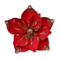 Fiore di Natale artificiale rosso in tessuto con glitter dorati per decorazione - Rosso