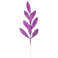 Sparkling purple glitter artificial leaves stem for Christmas tree and festive DIY decoration - Purple