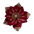 Fiore decorativo natalizio in velluto bordeaux con glitter, ideale per albero e composizioni. - Borgogna