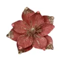 Fiore di magnolia natalizio in velluto rosa con glitter, fiore in tessuto decorativo. - Rosa fagiolo