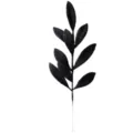 Single artificial plant branch with nine black glittery leaves for DIY festive decoration - Black