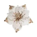 Fiore Di Magnolia Artificiale Glitter Dorati Bianco Decorazione Albero Di Natale - Bianco