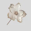 Fiore di magnolia artificiale bianco di Natale con bordo glitter dorato per ghirlanda - Bianco