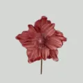 Fiore di Natale artificiale rosa glitterato, stelo floreale in velluto per decorazioni. - colore fagiolo rosso