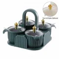 Nordic dark green seasoning jar set with portable handle and transparent gold lids - Portable Seasoning Basket Green