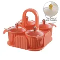 Nordic style 4-piece coral spice jar set with transparent lids and portable handle - Portable Seasoning Basket Orange