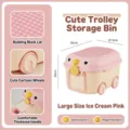 Large pink penguin cartoon toy storage box trolley with building block lid and wheels - Large (56x37.5x33cm) / Large Ice Cream Pink
