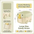 Large candy green cartoon toy storage box with wheels and building block lid - Large Candy Green