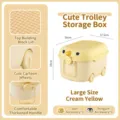 Large cream yellow children's toy storage box with building block lid and rolling wheels - Large Cream Yellow