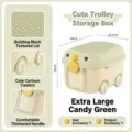 Extra large candy green toy storage bin with building block lid and cartoon wheels - Extra Large Candy Green