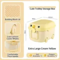 Large cream yellow duck-shaped toy storage box with building block lid and wheels - Extra Large Cream Yellow