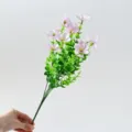 Artificial eucalyptus wildflower bouquet, pink flowers with green stems for home decor. - Purple