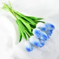 Close-up of blue and white artificial tulips with a realistic moist touch texture - Light Blue