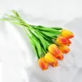 Vibrant orange-yellow real touch artificial tulip bouquet for elegant home decor - Sunset Red