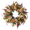 Vintage artificial floral wreath featuring dusty pink roses and sunflowers for home - Yellow