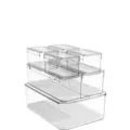 Stackable set of clear food-grade refrigerator organizer bins for efficient kitchen storage - Multi-Size Combination