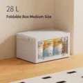 White 28L medium capacity folding storage box with wheels and clear front panels for home - Folding Box (Transparent Side Door) / Medium (28L) / Clear