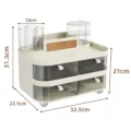Organisateur de bureau multifonctionnel crème avec tiroirs, taille 32,5 x 22,5 cm - Étagère à Deux Couches