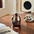 900ml airtight food storage jar with brown striped awning lid on wooden table - 30oz / Brown