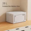 Portable white 28L medium-sized plastic folding storage box with lid and side handles for home - Folding Box (White Side Door) / Medium (28L) / White