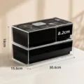 2-stöckiger schwarzer Acryl-Kosmetik-Organizer mit Maßangaben für den Schreibtisch - 2-stöckige Schublade in transparentem Schwarz / 30.6x15.6x18cm