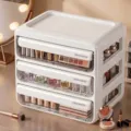 Organisateur de maquillage blanc à 3 couches avec tiroirs transparents et cotes - Trois Tiroirs / Dessus plat