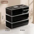 3-lagige stapelbare Acryl-Schubladenbox für Kosmetik und Schminktisch-Organisation - 3-stöckige Schubladenbox in Transparentschwarz / 30.6x15.6x27cm