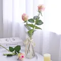 Single stem pink and white artificial rose bud with realistic moist texture - Deep Pink