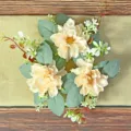Elegant cream artificial dahlia candle ring wreath with green foliage for table decor - Champagne
