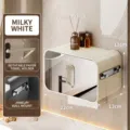 Modern creamy white wall-mounted bathroom tissue box with rotating hanger and jewelry hooks - Stainless Steel Style / Cream White