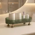 Πολυτελής σκούρος πράσινος ραβδωτός δίσκος οργάνωσης με χρυσά πόδια για μπάνιο - Διαφανές Πράσινο