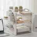 Multi-functional white 3-tier desktop organizer with pegboard for office storage - 3-Tier Pegboard Rack / Transparent + Cream