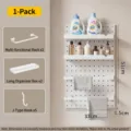 White wall-mounted bathroom pegboard organizer set with shelves and hooks 51x33cm - 33X51 One Board Set A / 33x51cm