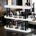 Minimalist three-tier display shelf for action figures and collectibles, white and black - Triple Layer Style / White